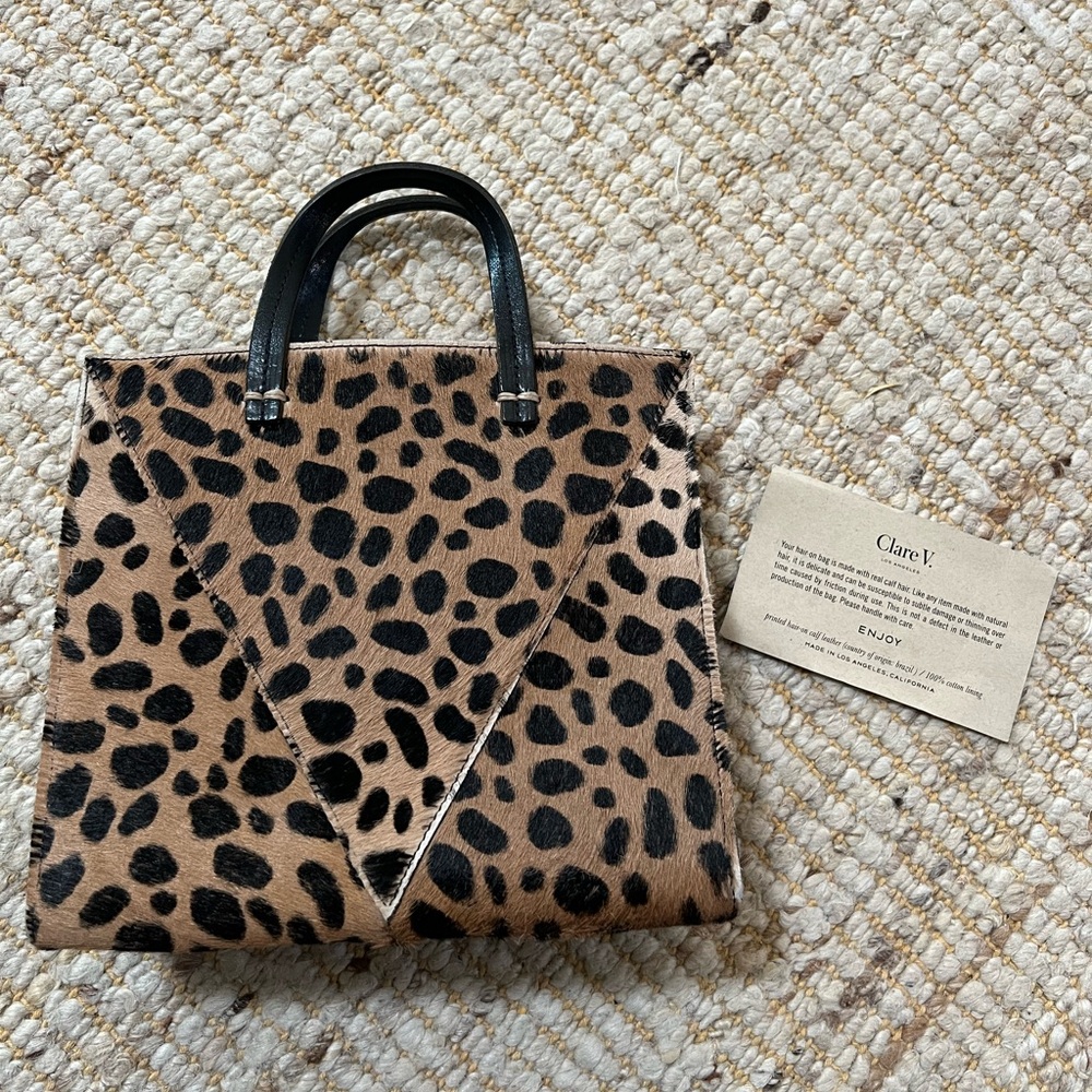 Claire V. Real calf hair leopard print leather bag!